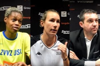 valeriane ayayi, elodie godin et olivier lafargue après tango bourges vs usk prague
