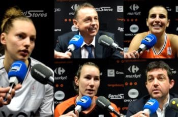 Marine Johannès et Valéry Demory (Lyon ASVEL) ; Ana Dabovic, Elodie Godin et Olivier Lafargue (Tango Bourges)