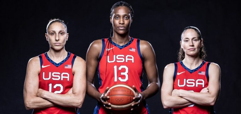 Diana Taurasi, Sylvia Fowles et Sue Bird sous la tunique US lors du media day des JO de Toyo 2020