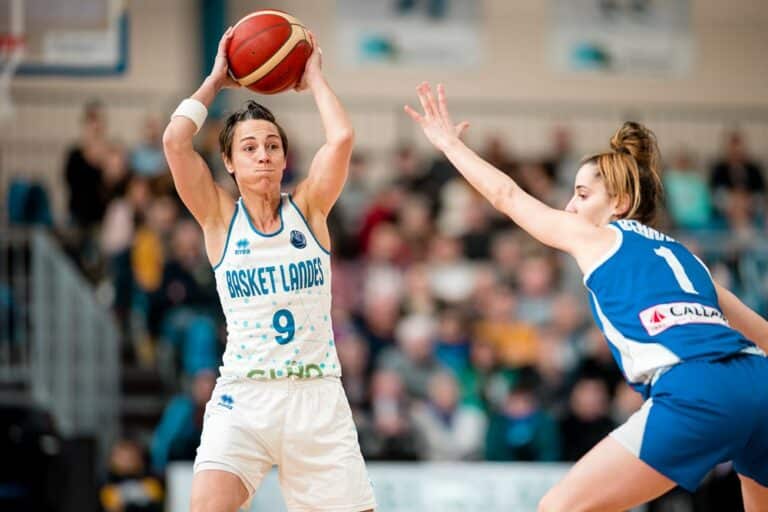 Céline Dumerc lors du match Basket Landes vs Kangoeroes Mechelen en Euroligue 2022-2023