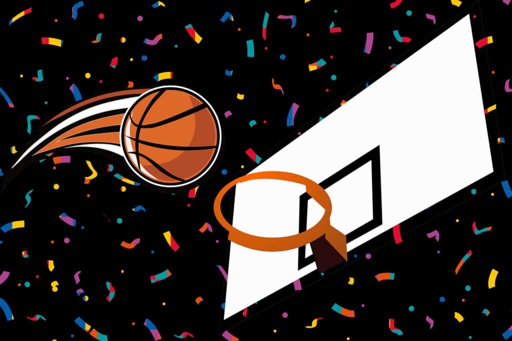 dessin d'un ballon lancé dans un panier de basket